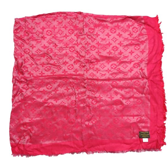 LOUIS VUITTON LV Vintage Iridescent Pink Fuchsia Silk Wool Scarf Shawl Wrap - Picture 3 of 7